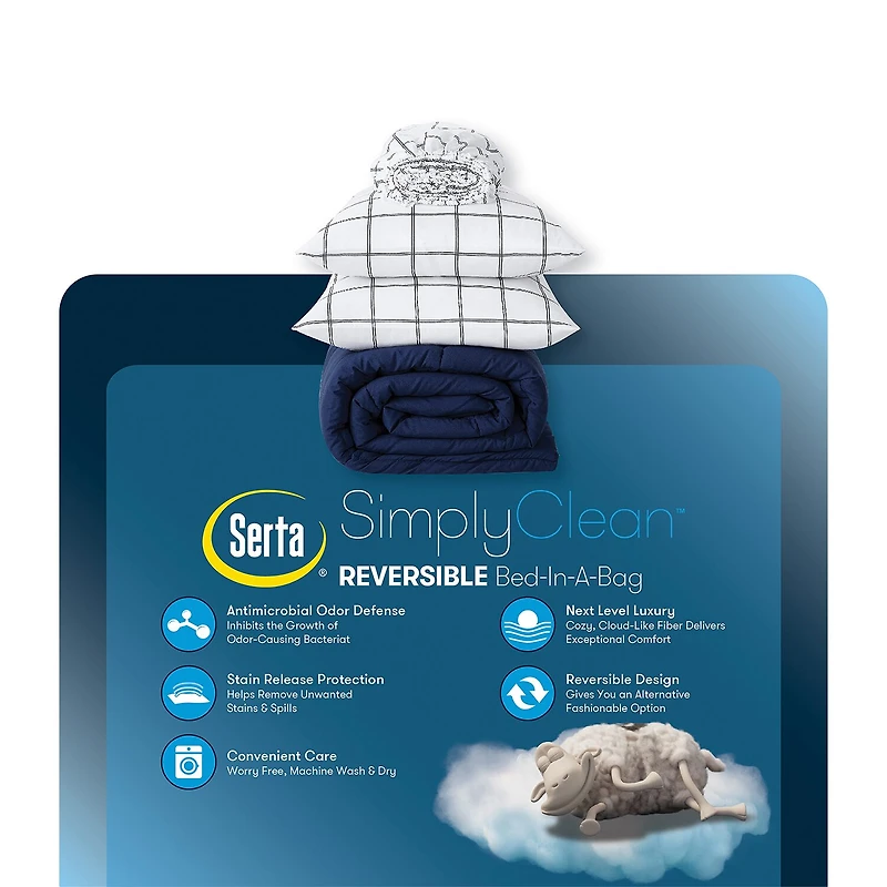 Serta Simply Clean™ Reversible Antimicrobial Treated Complete Bedding Set with Sheets