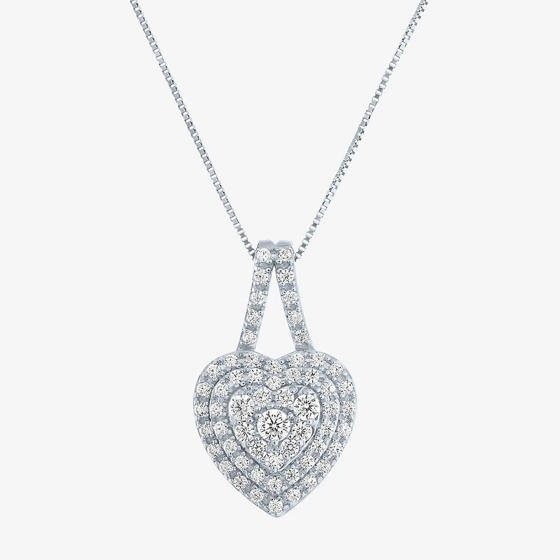 (G-H / Si2-I1) Womens 1/3 CT. T.W. Lab Grown White Diamond 10K Gold Heart 18 Inch Pendant Necklace