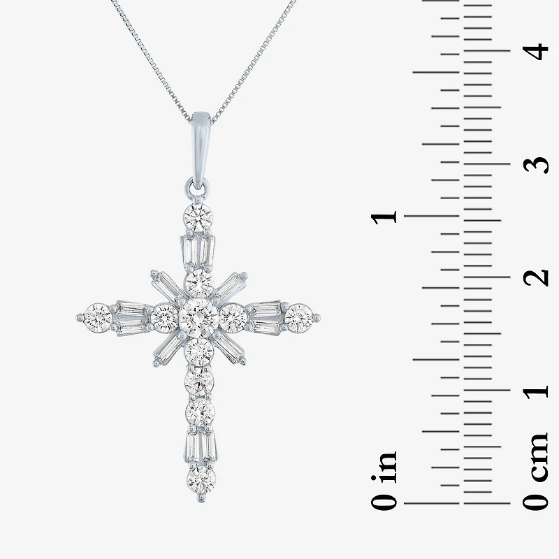 G-H / Si2-I1) Womens 1/ CT. T.W. Lab Grown White Diamond 10K Gold Cross 18 Inch Pendant Necklace