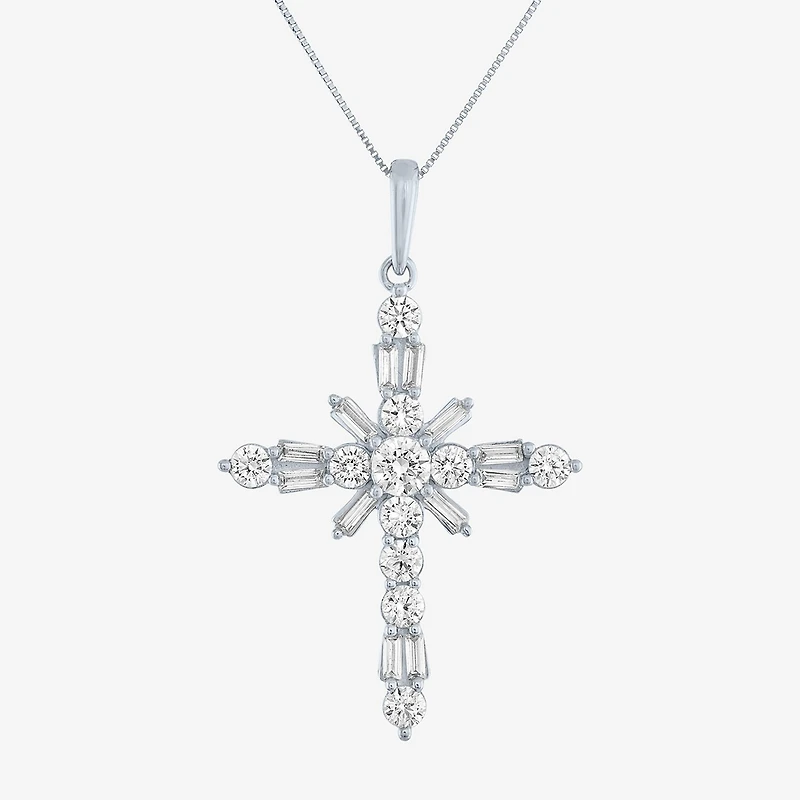 G-H / Si2-I1) Womens 1/ CT. T.W. Lab Grown White Diamond 10K Gold Cross 18 Inch Pendant Necklace