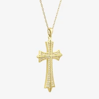 Mens White Cubic Zirconia 14K Gold Cross Pendant Necklace