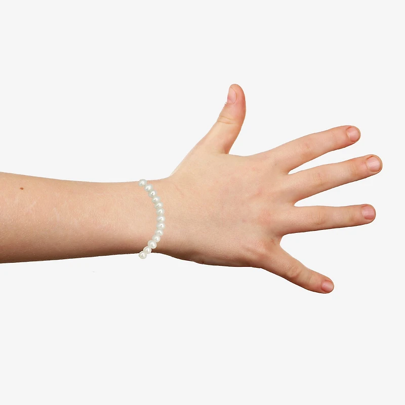 Girls White Cultured Freshwater Pearl 14K Gold Round Strand Bracelet