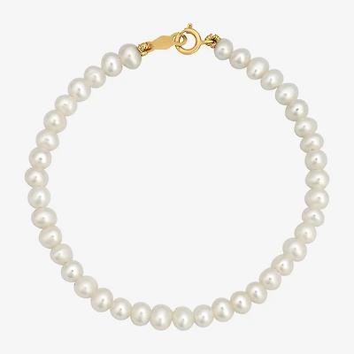 Girls White Cultured Freshwater Pearl 14K Gold Round Strand Bracelet