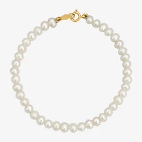 Girls White Cultured Freshwater Pearl 14K Gold Round Strand Bracelet