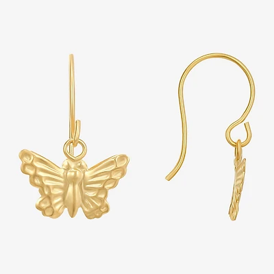 Womens 10K Gold Butterfly Drop Earrings