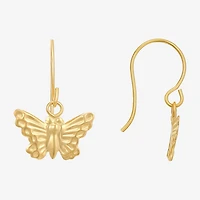 Womens 10K Gold Butterfly Drop Earrings
