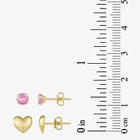 Womens Pink Cubic Zirconia 10K Gold Heart 2 Pair Earring Set