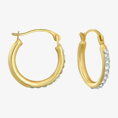 Womens White Crystal 14K Gold 15mm Round Hoop Earrings