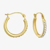 Womens White Crystal 14K Gold 15mm Round Hoop Earrings