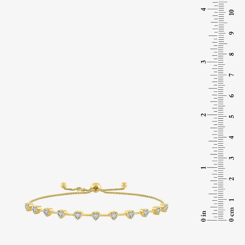 (G-H / I1-I2) Womens 1/10 CT. T.W. Lab Grown White Diamond 14K Gold Over Silver Heart Bolo Bracelet