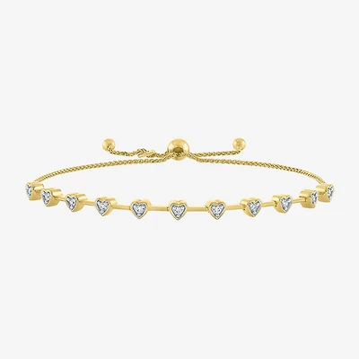(G-H / I1-I2) Womens 1/10 CT. T.W. Lab Grown White Diamond 14K Gold Over Silver Heart Bolo Bracelet