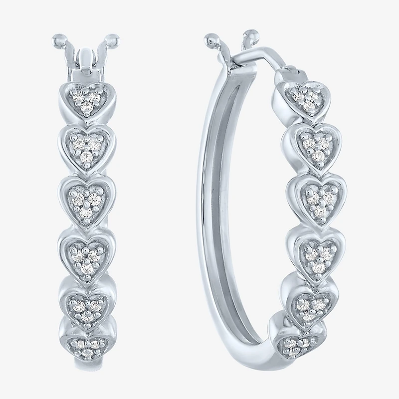 (G-H / I1-I2) Womens 1/10 CT. T.W. Lab Grown White Diamond Sterling Silver 20.8mm Heart Hoop Earrings