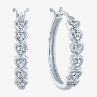 (G-H / I1-I2) Womens 1/10 CT. T.W. Lab Grown White Diamond Sterling Silver 20.8mm Heart Hoop Earrings