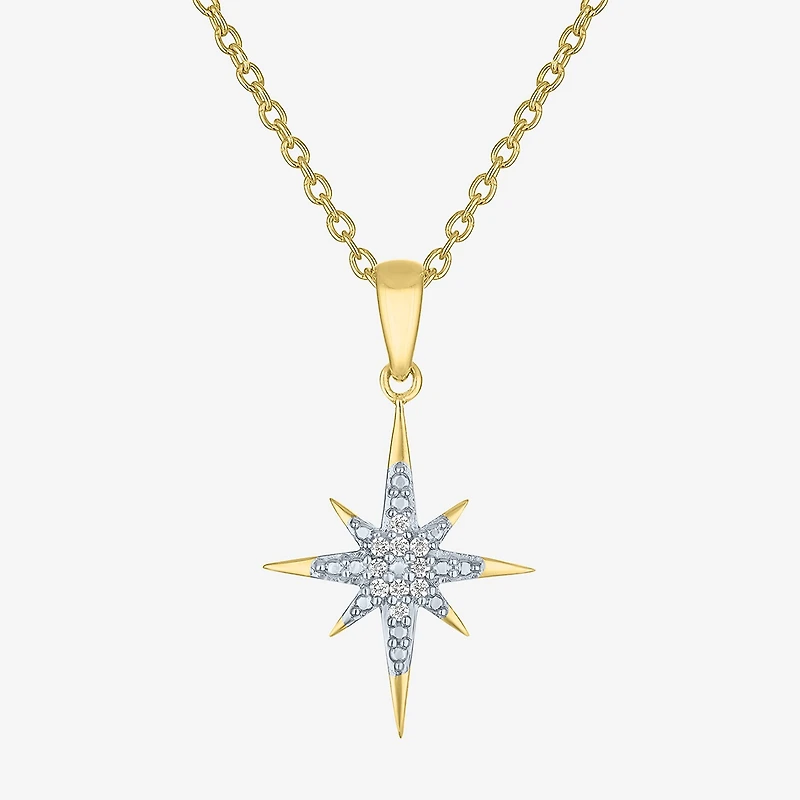 (G-H / Si2-I1) North Star Womens Diamond Accent Lab Grown White 14K Gold Over Silver Sterling 18 Inch Pendant Necklace