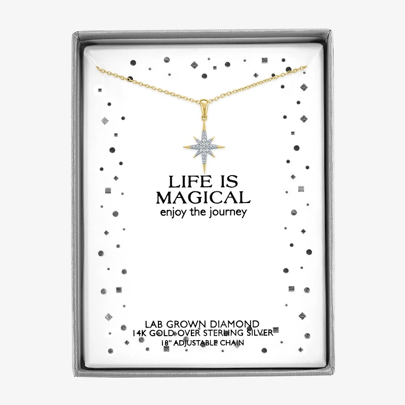 (G-H / Si2-I1) North Star Womens Diamond Accent Lab Grown White 14K Gold Over Silver Sterling 18 Inch Pendant Necklace