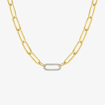 (G-H / I1-I2) Womens 1/10 CT. T.W. Lab Grown White Diamond 14K Gold Over Silver Paperclip 18 Inch Pendant Necklace