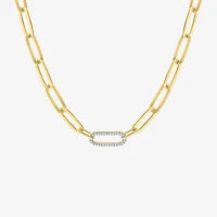 (G-H / I1-I2) Womens 1/10 CT. T.W. Lab Grown White Diamond 14K Gold Over Silver Paperclip 18 Inch Pendant Necklace
