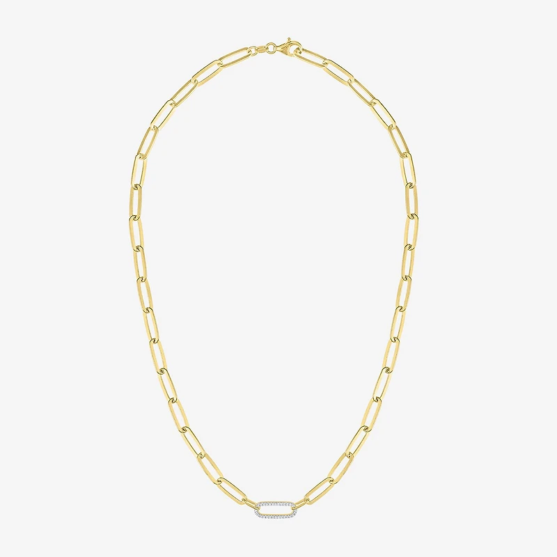 (G-H / I1-I2) Womens 1/10 CT. T.W. Lab Grown White Diamond 14K Gold Over Silver Paperclip 18 Inch Pendant Necklace