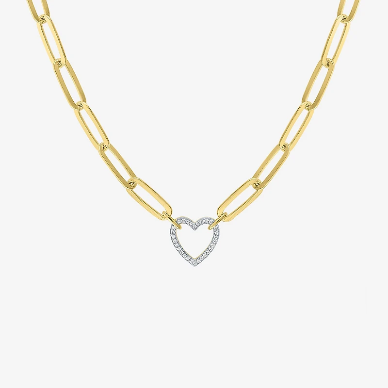 (G-H / I1-I2) Womens 1/10 CT. T.W. Lab Grown White Diamond 14K Gold Over Silver Heart 18 Inch Pendant Necklace