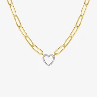 (G-H / I1-I2) Womens 1/10 CT. T.W. Lab Grown White Diamond 14K Gold Over Silver Heart 18 Inch Pendant Necklace