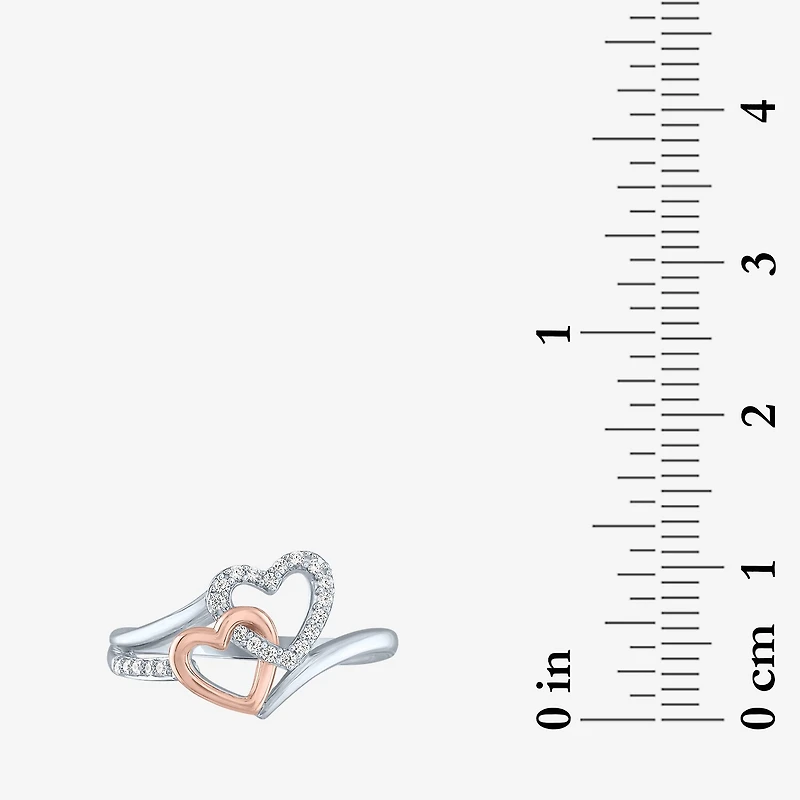(G-H / Si2-I1) Womens 1/10 CT. T.W. Lab Grown White Diamond 14K Rose Gold Over Silver Sterling Heart Bypass Cocktail Ring