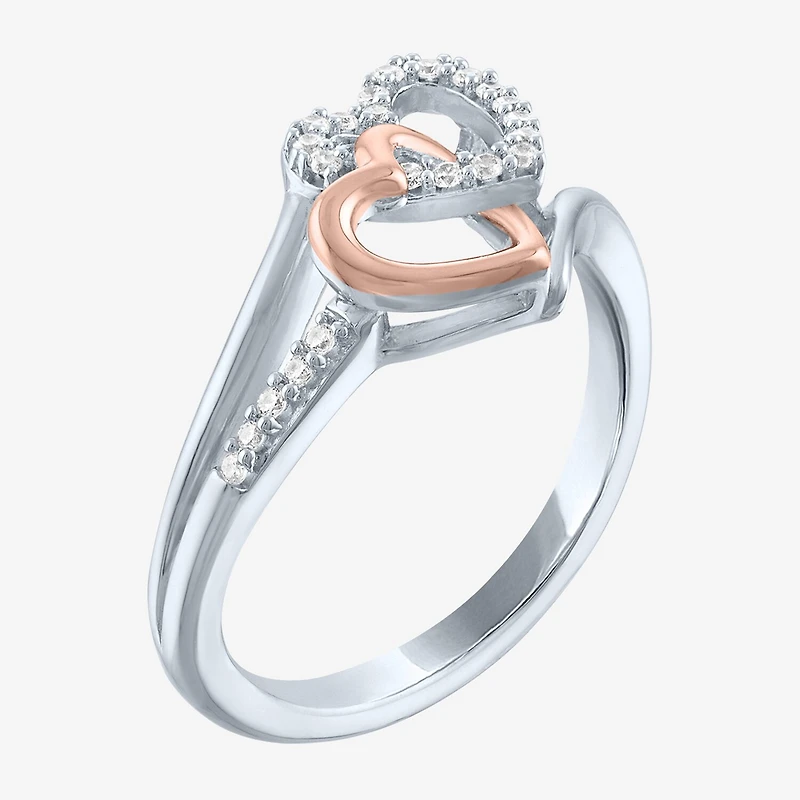 (G-H / Si2-I1) Womens 1/10 CT. T.W. Lab Grown White Diamond 14K Rose Gold Over Silver Sterling Heart Bypass Cocktail Ring
