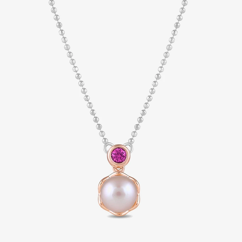 Womens Lab Created Pink Cultured Freshwater Pearl 10K Rose Gold Sterling Silver 16 Inch Pendant Necklace