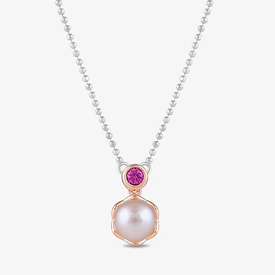 Womens Lab Created Pink Cultured Freshwater Pearl 10K Rose Gold Sterling Silver 16 Inch Pendant Necklace