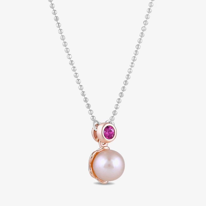 Womens Lab Created Pink Cultured Freshwater Pearl 10K Rose Gold Sterling Silver 16 Inch Pendant Necklace