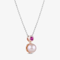Womens Lab Created Pink Cultured Freshwater Pearl 10K Rose Gold Sterling Silver 16 Inch Pendant Necklace