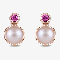 Womens Lab Created Pink Cultured Freshwater Pearl 10K Rose Gold Sterling Silver Barbie Drop Earrings