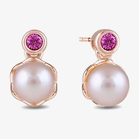 Womens Lab Created Pink Cultured Freshwater Pearl 10K Rose Gold Sterling Silver Barbie Drop Earrings