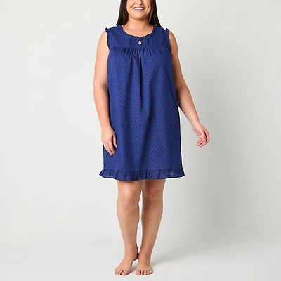 Adonna Womens Plus Sleeveless Keyhole Neck Nightgown