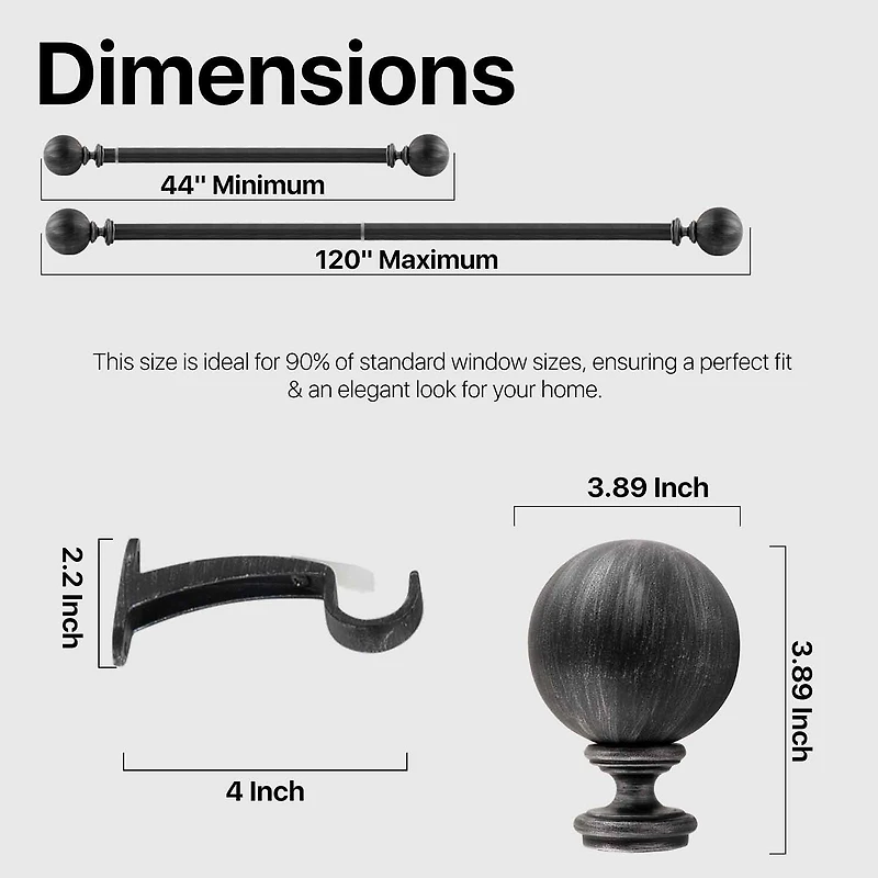 Deco Window Brushed Globe 1 IN Adjustable Curtain Rod