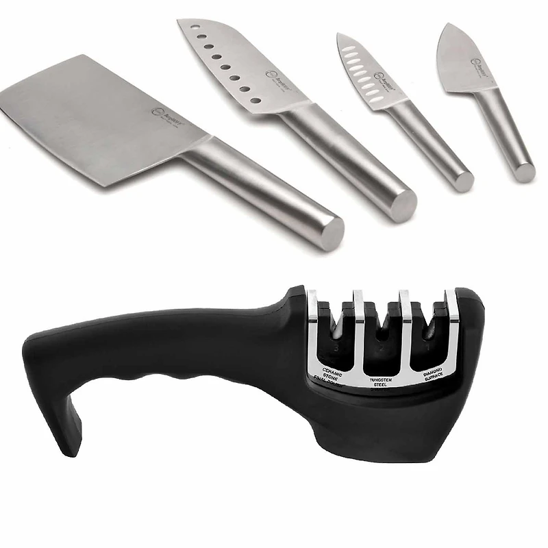 BergHOFF Straight 18/10 Stainless Steel 5-pc. Specialty Knife Set with 3-Slot Sharpener Knife