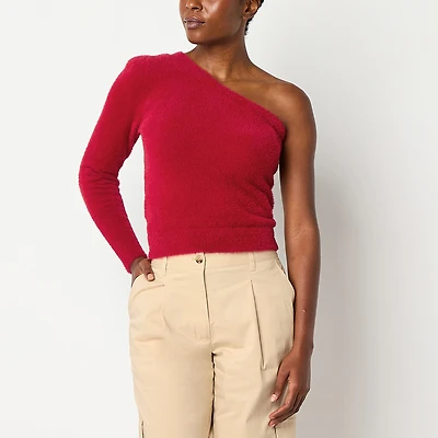 Worthington Womens Asymmetrical Neck Long Sleeve Pullover Sweater