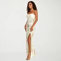 City Triangle Womens Juniors Sweetheart Neck Short Sleeve Sequin Floral Bodycon Dress