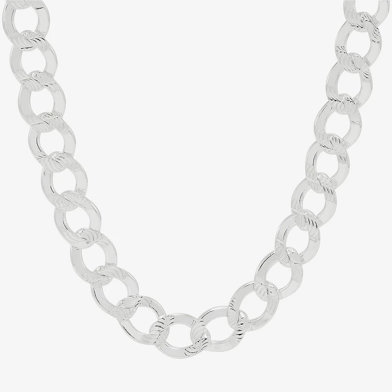 Womens Sterling Silver Inch Curb Chain Necklace