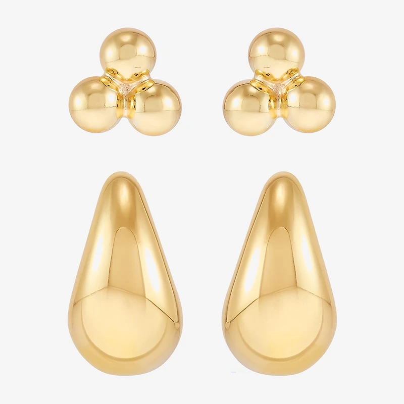 Silver Addiction Womens 14K Gold Over Silver 2 Pair Earring Set