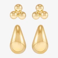 Silver Addiction Womens 14K Gold Over Silver 2 Pair Earring Set