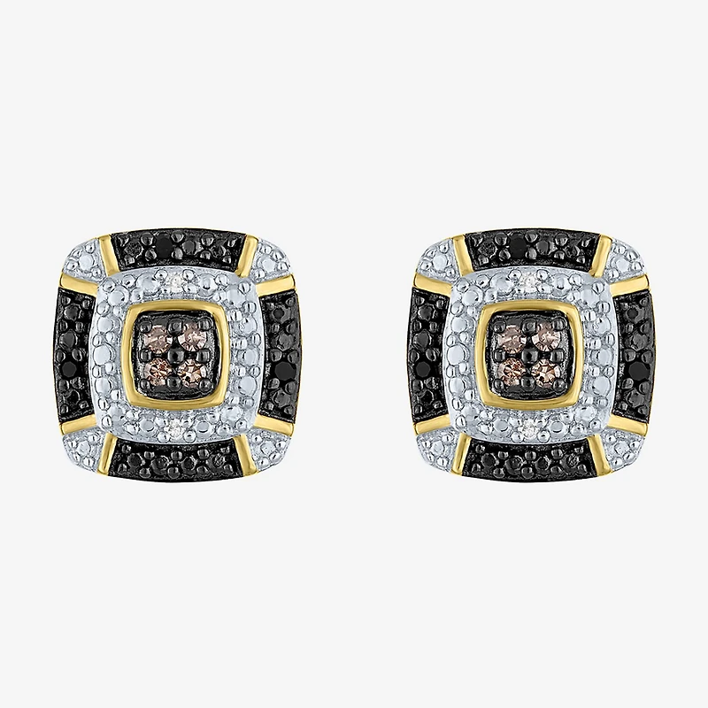 1/10 CT.T.W. Natural White, Champagne and Color-Enhanced Black Diamond Earrings