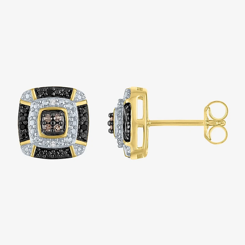 1/10 CT.T.W. Natural White, Champagne and Color-Enhanced Black Diamond Earrings