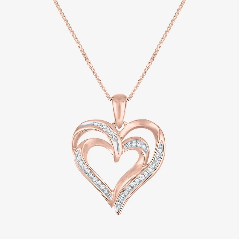 Womens 1/10 CT. T.W. Natural White Diamond in Sterling Silver or 14K Gold Over Silver Heart Pendant Necklace
