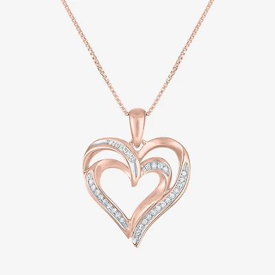 Womens 1/10 CT. T.W. Natural White Diamond in Sterling Silver or 14K Gold Over Silver Heart Pendant Necklace