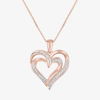 Womens 1/10 CT. T.W. Natural White Diamond in Sterling Silver or 14K Gold Over Silver Heart Pendant Necklace