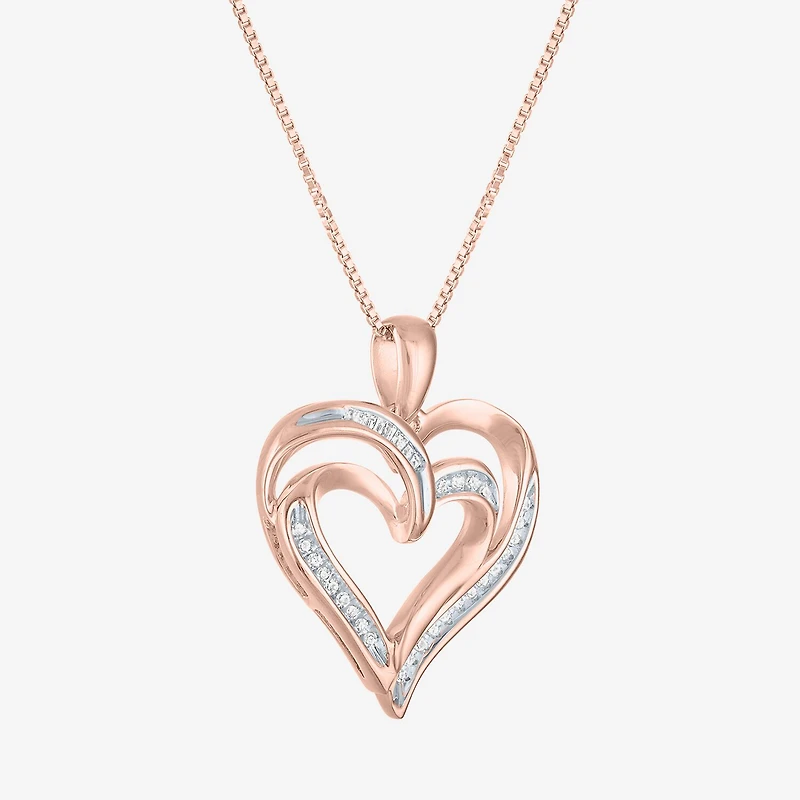 Womens 1/10 CT. T.W. Natural White Diamond in Sterling Silver or 14K Gold Over Silver Heart Pendant Necklace