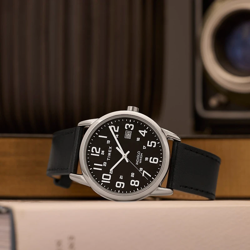 Timex Mens Black Leather Strap Watch Tw2y12800jt