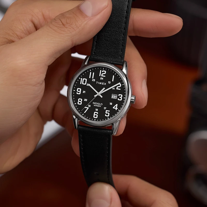 Timex Mens Black Leather Strap Watch Tw2y12800jt