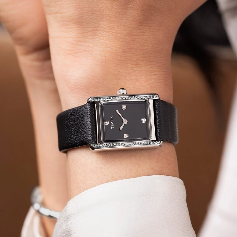 Timex Womens Black Leather Strap Watch None
