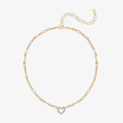 Bijoux Bar Delicates Two Tone Womens Glass Heart 16 Inch Pendant Necklace
